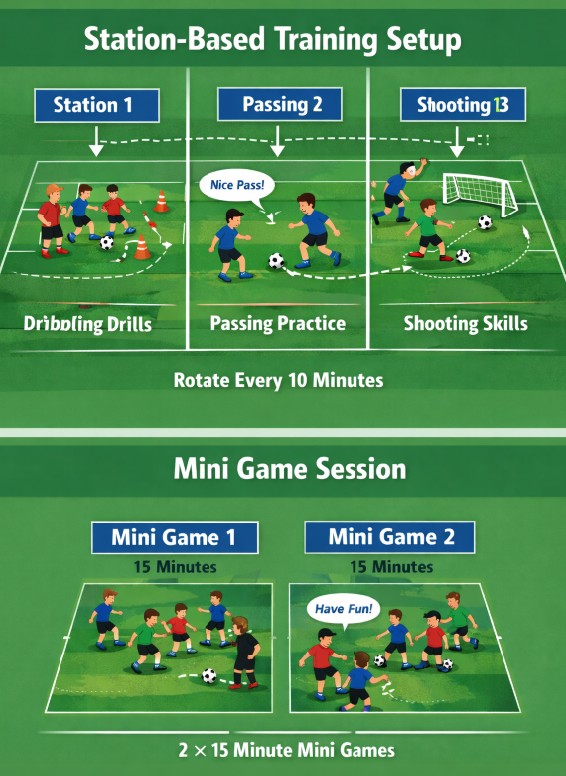 Station based training and mini game setup